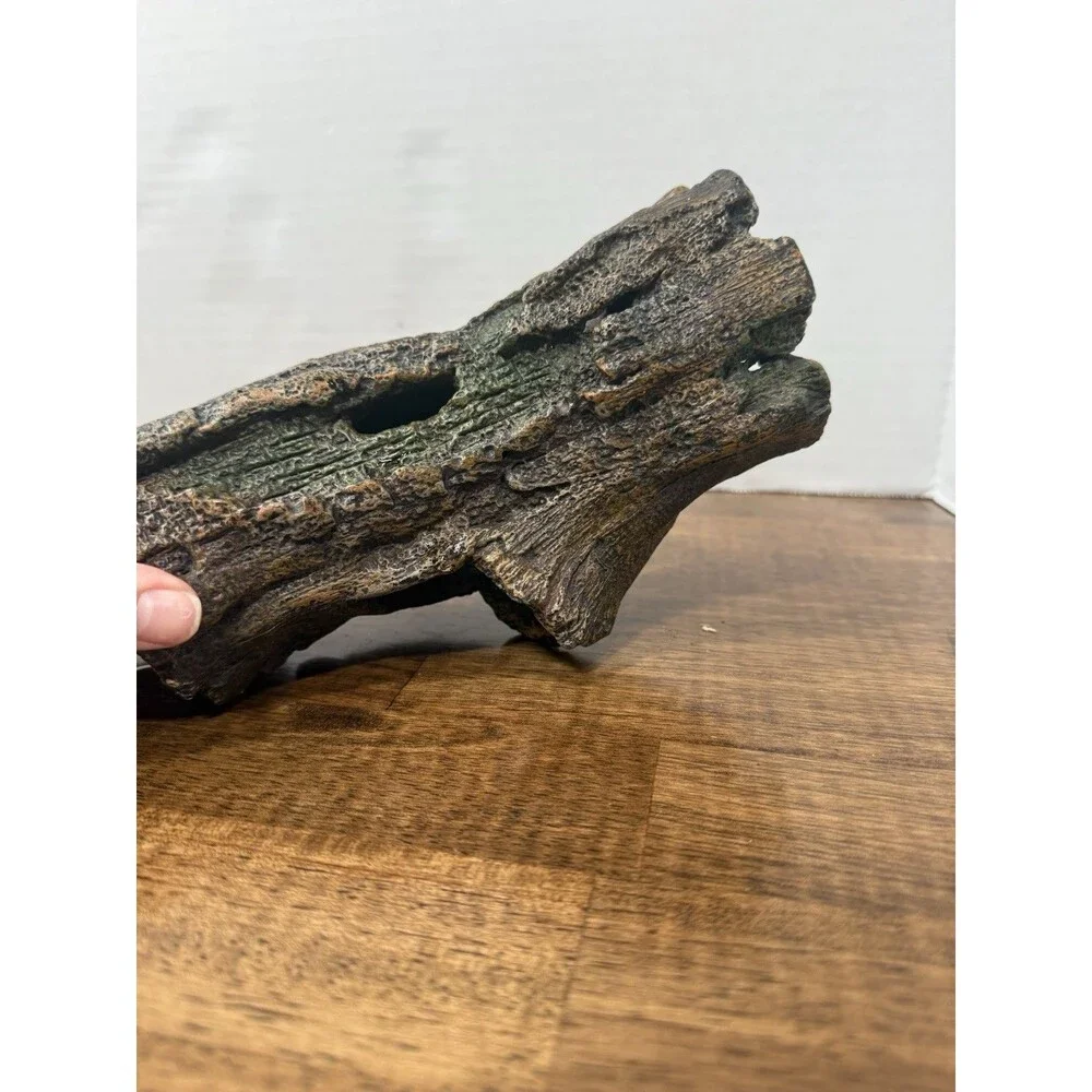 Lot of 3 Faux Log Hide Cave Aquarium Ornaments Polyresin Brown/Green